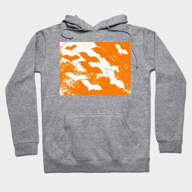 White Bats In Flight Orange Hoodie by BlakCircleGirl